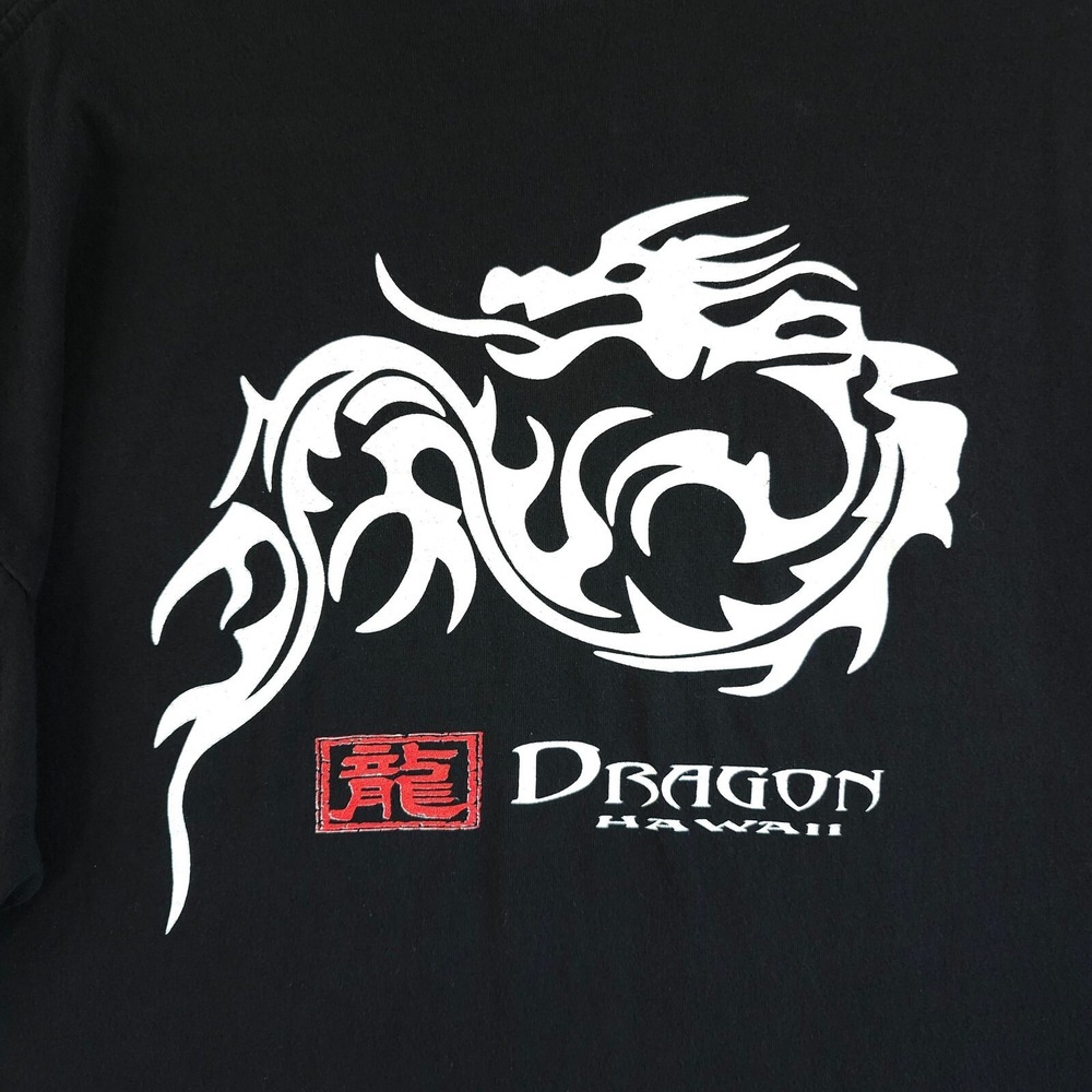 Vintage Hawaii Shirt Mens 2XL Black White Dragon Graphic Crew Neck Y2K Pro Club - Picture 11 of 13